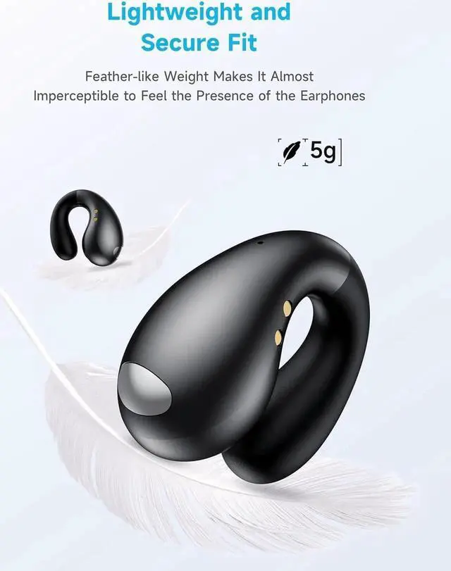 Alt view image 6 of 7 - True Wireless Earbuds - Open Ear Headphones Wireless, Bone Conduction Earbuds With Mic, Bluetooth 5.3 Clip On Earphones, Fast Charging 50h Playtime, IPX4 Ear Buds For Running Sport Workout