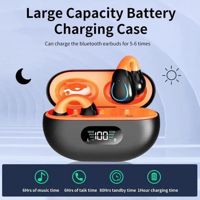 Alt view image 6 of 7 - Open Ear Headphones Clip On Mini Earbuds Bluetooth 5.3 Wireless Earbuds 48 Hours Playtime IPX7 Waterproof Sports Bone Conduction Headphones Bluetooth for Workout Driving Walking with Cellphones
