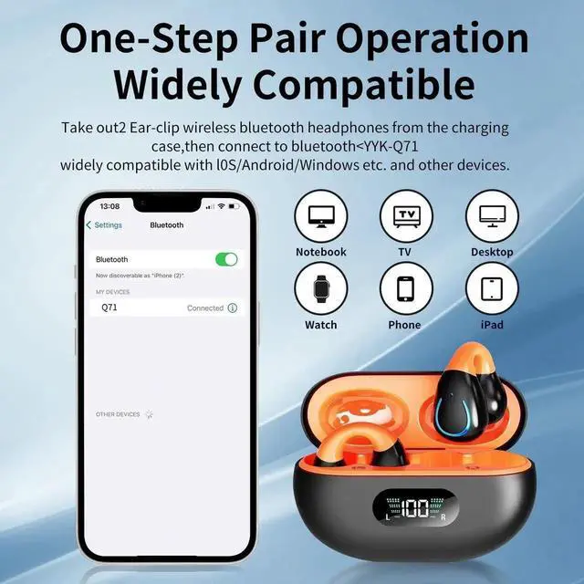 Alt view image 2 of 7 - Open Ear Headphones Clip On Mini Earbuds Bluetooth 5.3 Wireless Earbuds 48 Hours Playtime IPX7 Waterproof Sports Bone Conduction Headphones Bluetooth for Workout Driving Walking with Cellphones