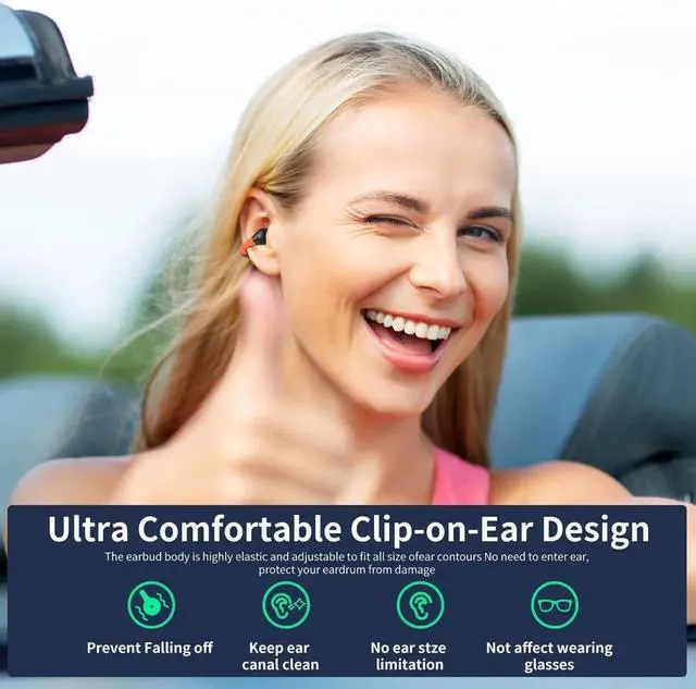 Alt view image 5 of 7 - Open Ear Headphones Clip On Mini Earbuds Bluetooth 5.3 Wireless Earbuds 48 Hours Playtime IPX7 Waterproof Sports Bone Conduction Headphones Bluetooth for Workout Driving Walking with Cellphones