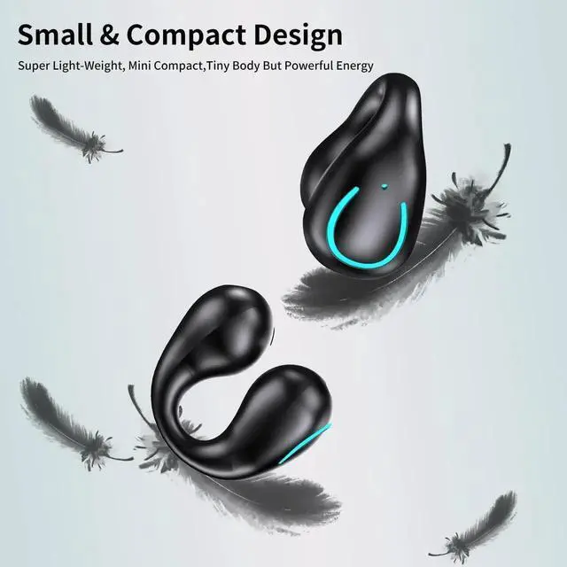 Alt view image 7 of 7 - Open Ear Bone Conduction Headphones, Bluetooth 5.3 Wireless Open Clip on Ear Earbuds Built-in Mic with Ear Hooks Charging Case 60 Hours Playtime Sport Earphones Waterproof for Fitness Running