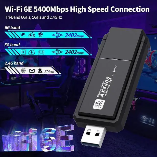Alt view image 7 of 7 - WiFi 6E Wireless Adapter, USB 3.0 WiFi Adapter for PC, AX5400M 802.11AX, Tri-Band 6GHz/5GHz/2.4GHz, WPA3, Wireless USB WiFi Dongle Network Adapter for PC Laptop, Only Compatible with Windows 11/10