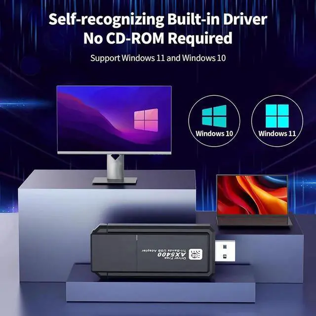 Alt view image 2 of 7 - WiFi 6E Wireless Adapter, USB 3.0 WiFi Adapter for PC, AX5400M 802.11AX, Tri-Band 6GHz/5GHz/2.4GHz, WPA3, Wireless USB WiFi Dongle Network Adapter for PC Laptop, Only Compatible with Windows 11/10