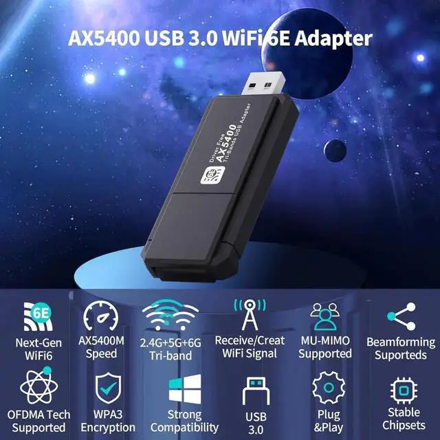Alt view image 6 of 7 - WiFi 6E Wireless Adapter, USB 3.0 WiFi Adapter for PC, AX5400M 802.11AX, Tri-Band 6GHz/5GHz/2.4GHz, WPA3, Wireless USB WiFi Dongle Network Adapter for PC Laptop, Only Compatible with Windows 11/10