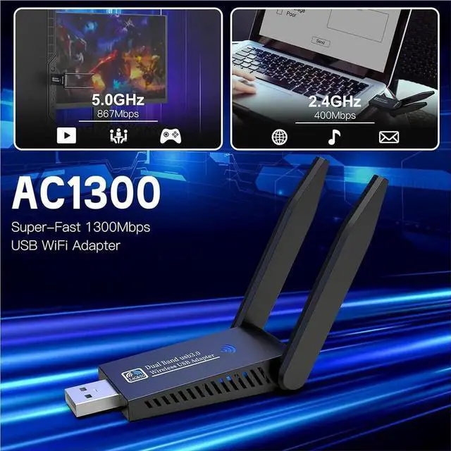 Alt view image 5 of 7 - 1300M USB WiFi-Adapter for Desktop PC, AC1300Mbps USB 3.0 WiFi Dual Band 5G/2.4G Wireless Network Adapter, Mini WiFi Dongle for Windows 11/10/8/7, Mac OS 10.9-10.15