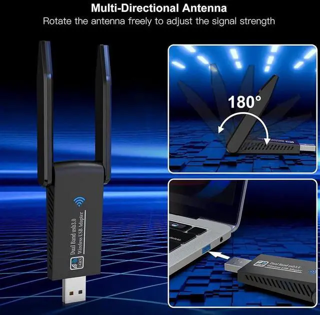 Alt view image 4 of 7 - 1300M USB WiFi-Adapter for Desktop PC, AC1300Mbps USB 3.0 WiFi Dual Band 5G/2.4G Wireless Network Adapter, Mini WiFi Dongle for Windows 11/10/8/7, Mac OS 10.9-10.15