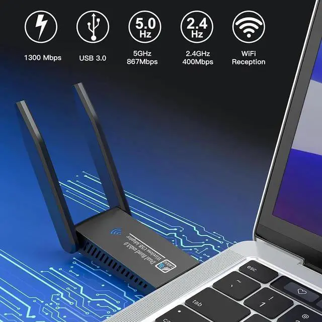 Alt view image 6 of 7 - 1300M USB WiFi-Adapter for Desktop PC, AC1300Mbps USB 3.0 WiFi Dual Band 5G/2.4G Wireless Network Adapter, Mini WiFi Dongle for Windows 11/10/8/7, Mac OS 10.9-10.15
