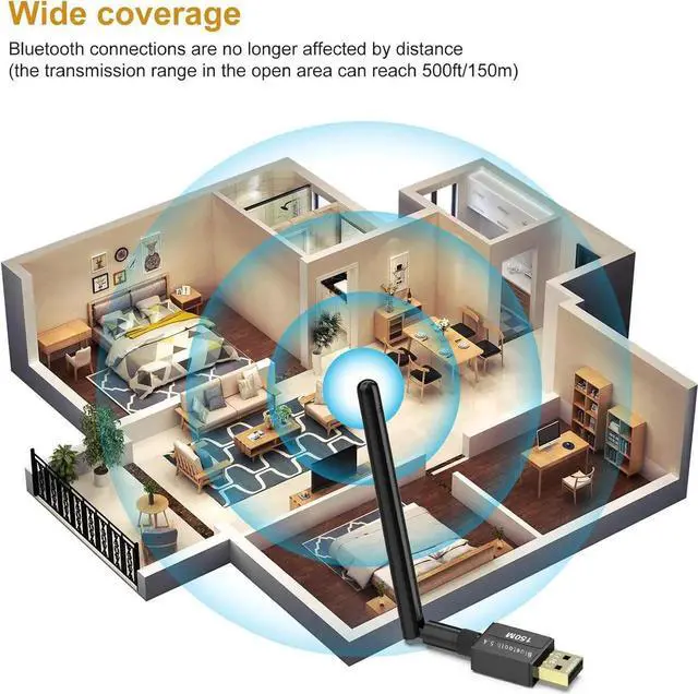 Alt view image 3 of 7 - USB Bluetooth 5.4 Adapter for Desktop PC, Long Range 500FT/150M Wireless Transfer Bluetooth 5.4 USB Adapter for Headphones, Keyboard, Mouse, Compatible with Windows11/10/8.1