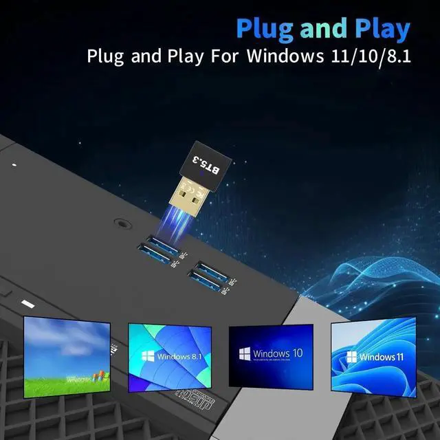 Alt view image 5 of 6 - Bluetooth 5.3 Adapter for PC Desktop, 20M Wireless Transmitter Dongle for Windows 11/10/8.1 Computer Laptop, Plug & Play, Pair w/Bluetooth Headset Headphones Speaker Keyboard Mouse Printers