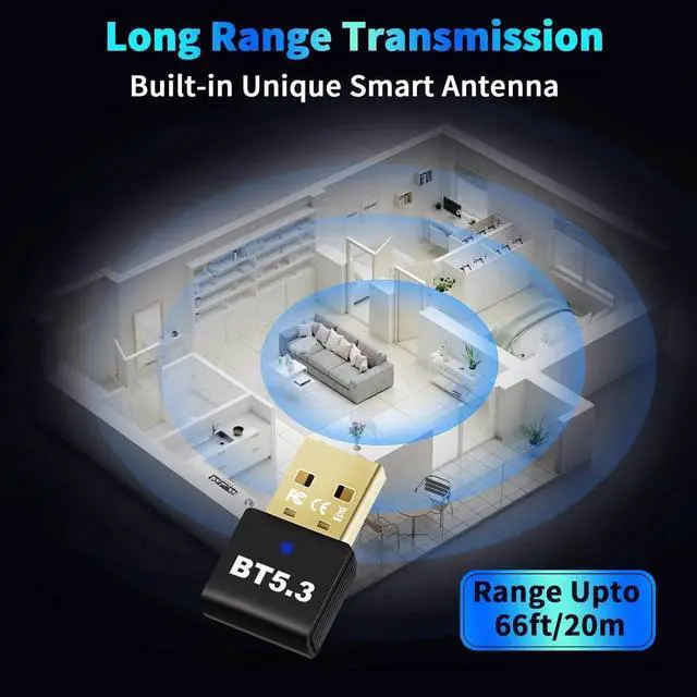Alt view image 6 of 6 - Bluetooth 5.3 Adapter for PC Desktop, 20M Wireless Transmitter Dongle for Windows 11/10/8.1 Computer Laptop, Plug & Play, Pair w/Bluetooth Headset Headphones Speaker Keyboard Mouse Printers