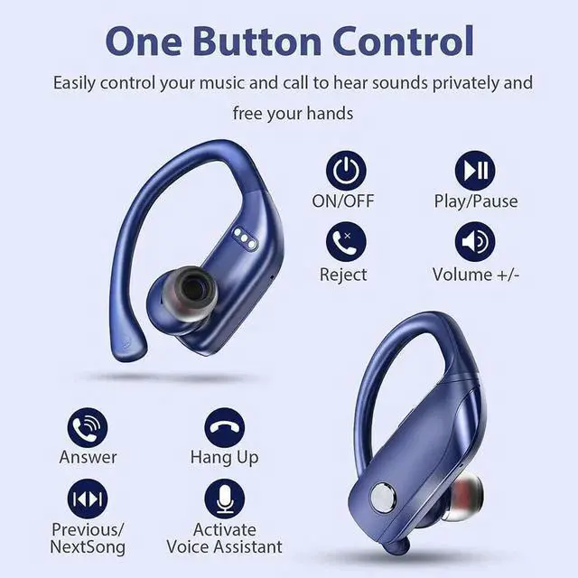 Alt view image 7 of 7 - Ture Wireless Earbuds Bluetooth Headphones 48hrs Playtime Sport Earphones with LED Display TWS Stereo Deep Bass Ear Buds with Earhooks Waterproof in-Ear Built-in Mic Headset for Running Workout