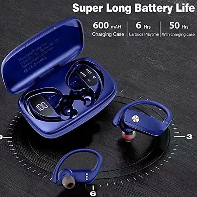 Alt view image 2 of 7 - Ture Wireless Earbuds Bluetooth Headphones 48hrs Playtime Sport Earphones with LED Display TWS Stereo Deep Bass Ear Buds with Earhooks Waterproof in-Ear Built-in Mic Headset for Running Workout