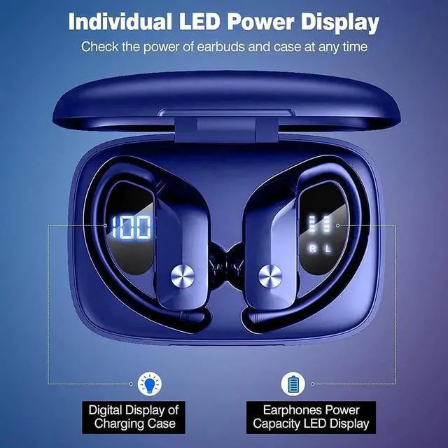 Alt view image 5 of 7 - Ture Wireless Earbuds Bluetooth Headphones 48hrs Playtime Sport Earphones with LED Display TWS Stereo Deep Bass Ear Buds with Earhooks Waterproof in-Ear Built-in Mic Headset for Running Workout