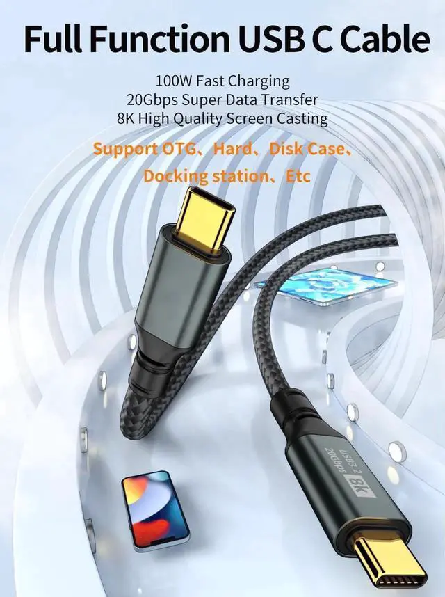 Alt view image 7 of 7 - USB C to USB C 3.1 Gen 2 Cable (6.6FT/2M ), 20Gbps Data Transfer- 8K@60Hz Video Output Monitor Cable -100W PD Fast Charging Cord USB C Display Cable-Type C to Type C Cable for iPhone 15,MacBooks,iPad