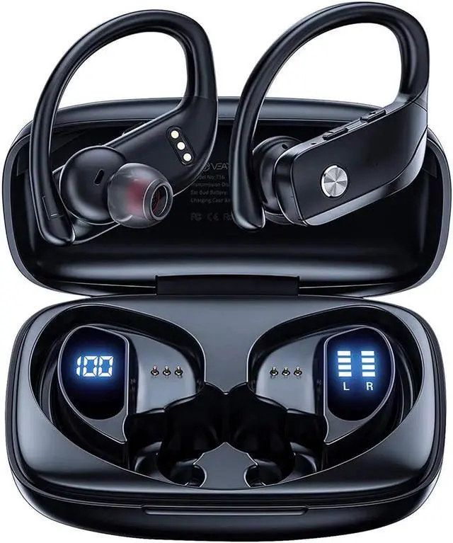Alt view image 4 of 6 - Ture Wireless Earbuds Bluetooth Headphones 48hrs Playtime Sport Earphones with LED Display TWS Stereo Deep Bass Ear Buds with Earhooks Waterproof in-Ear Built-in Mic Headset for Running Workout
