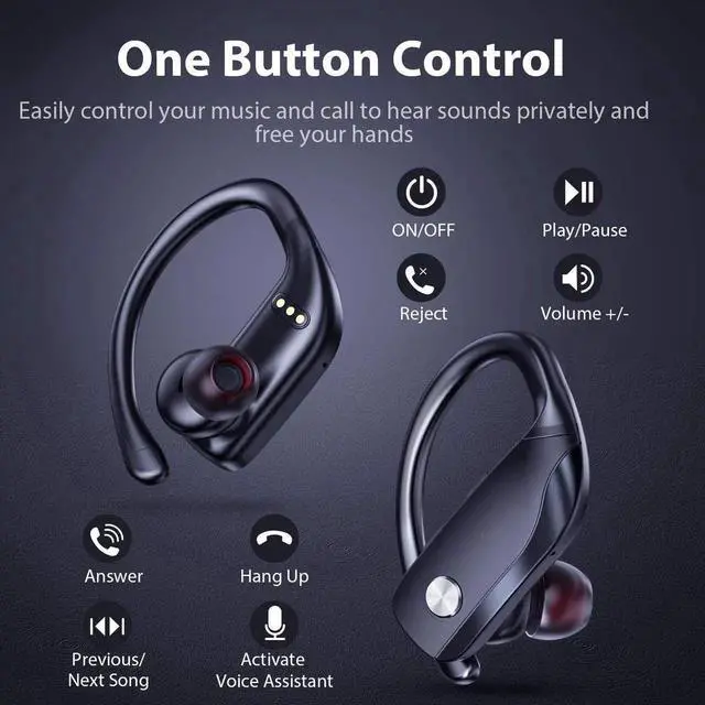 Alt view image 3 of 6 - Ture Wireless Earbuds Bluetooth Headphones 48hrs Playtime Sport Earphones with LED Display TWS Stereo Deep Bass Ear Buds with Earhooks Waterproof in-Ear Built-in Mic Headset for Running Workout