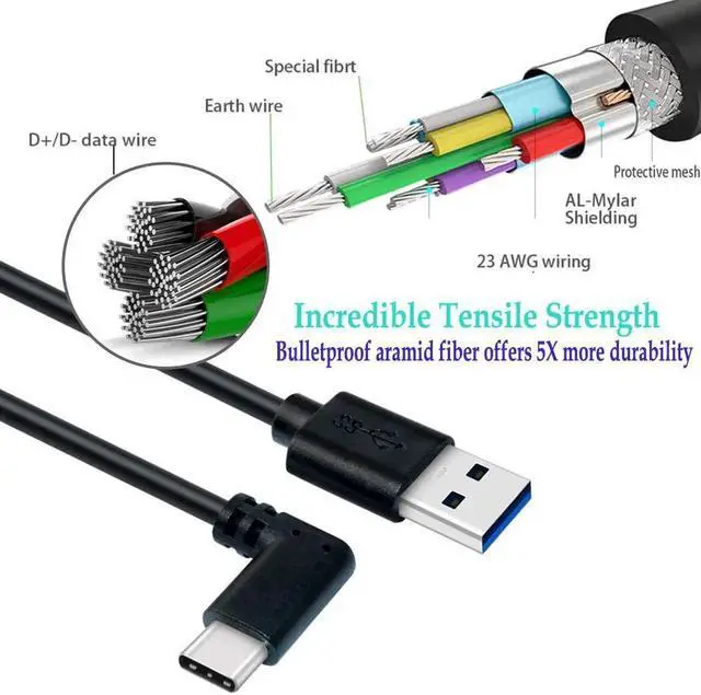 Alt view image 3 of 7 - Oculus Quest Link Cable, USB Type C Cable 16ft/5M, 90 Degree Angled High Speed Data Transfer & Fast Charging Compatible for Oculus Quest VR Headset and Gaming PC