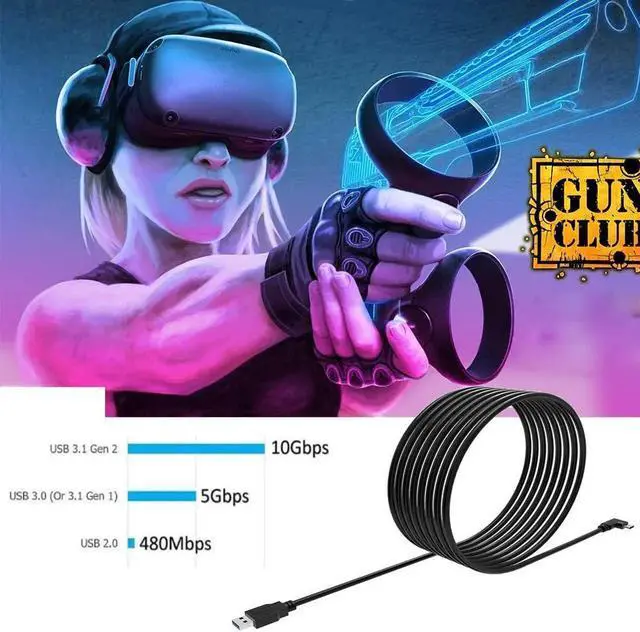 Alt view image 4 of 7 - Oculus Quest Link Cable, USB Type C Cable 16ft/5M, 90 Degree Angled High Speed Data Transfer & Fast Charging Compatible for Oculus Quest VR Headset and Gaming PC
