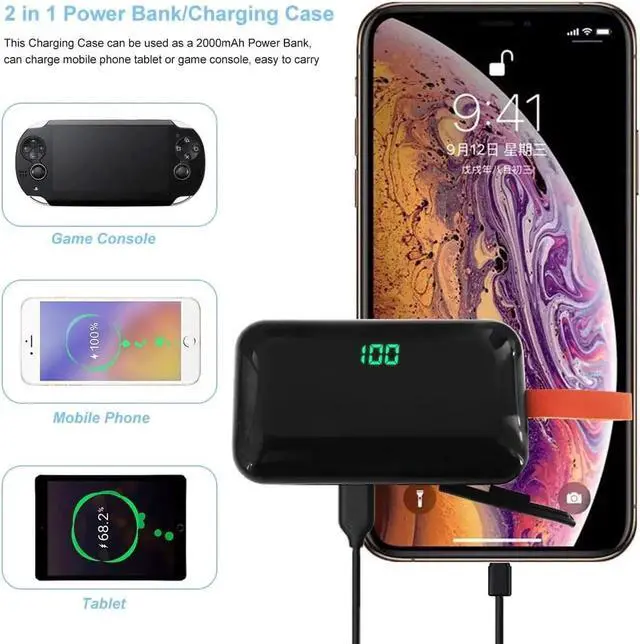 Alt view image 3 of 7 - Bluetooth Ture Wireless Earbuds with Charging Case In-Ear Headphones Pumping Bass Stereo Calls LED Battery Display IPX7 Waterproof CVC8.0 Noise Isolation Built-in Mic Earphones for Sports