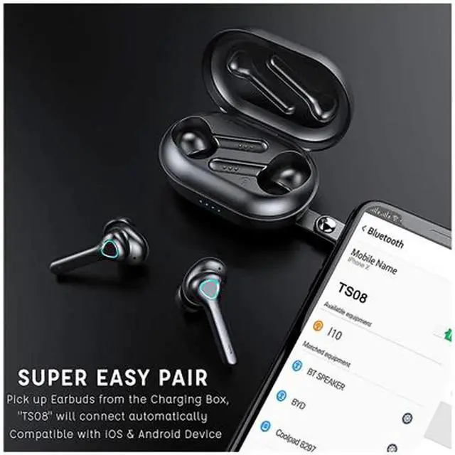 Alt view image 6 of 6 - True Wireless Earbuds Headphones with CVC 8.0 Noise Reduction, Bluetooth 5.0 Earphones, AptX Deep Bass, in-Ear Touch Control, IP7 Waterproof, USB-C Quick Charge 30h Playtime Wireless Headphones Black