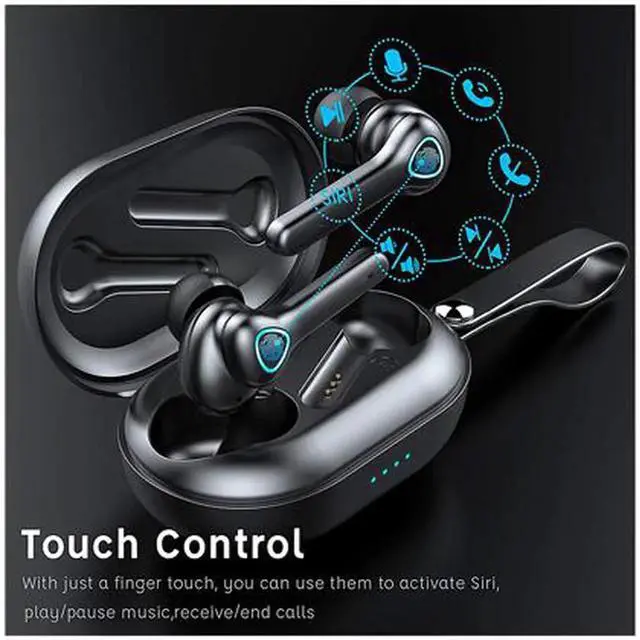 Alt view image 3 of 6 - True Wireless Earbuds Headphones with CVC 8.0 Noise Reduction, Bluetooth 5.0 Earphones, AptX Deep Bass, in-Ear Touch Control, IP7 Waterproof, USB-C Quick Charge 30h Playtime Wireless Headphones Black