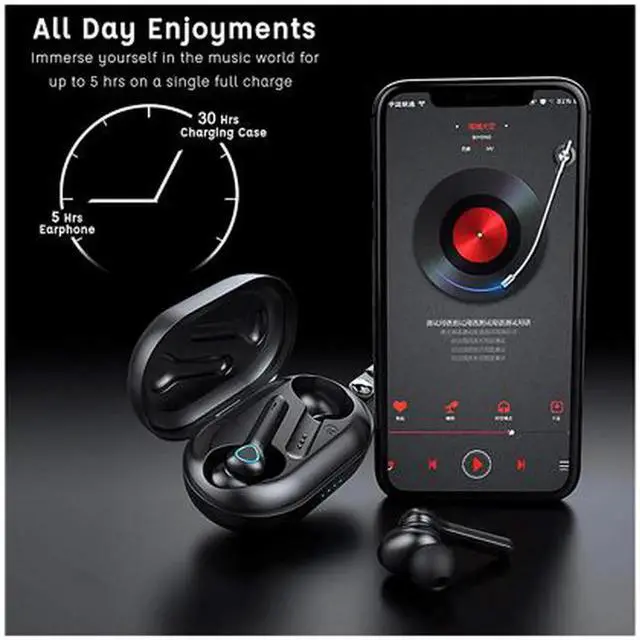Alt view image 5 of 6 - True Wireless Earbuds Headphones with CVC 8.0 Noise Reduction, Bluetooth 5.0 Earphones, AptX Deep Bass, in-Ear Touch Control, IP7 Waterproof, USB-C Quick Charge 30h Playtime Wireless Headphones Black
