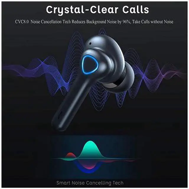 Alt view image 2 of 6 - True Wireless Earbuds Headphones with CVC 8.0 Noise Reduction, Bluetooth 5.0 Earphones, AptX Deep Bass, in-Ear Touch Control, IP7 Waterproof, USB-C Quick Charge 30h Playtime Wireless Headphones Black