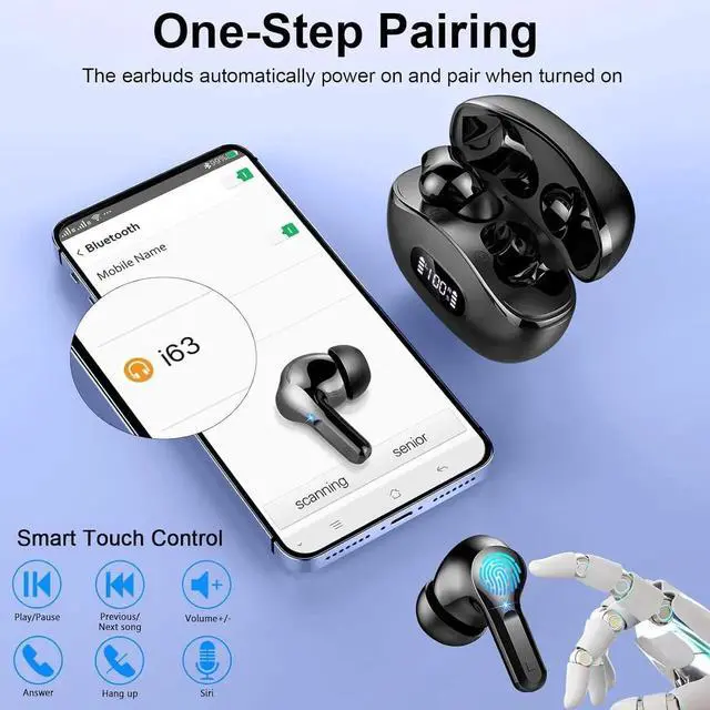 Alt view image 5 of 7 - Wireless Earbuds, Bluetooth 5.3 Headphones In Ear Earphones 4 ENC Noise Cancelling Mic Headphones with HIFI Stereo, 40H Playtime, Type-C Charging Case, IP7 Waterproof Running Ear buds Headphone