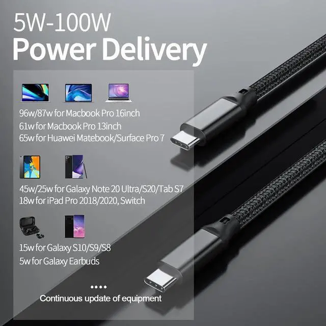 Alt view image 3 of 7 - USB C to USB C Cable 6.6ft/2M, USB 3.2 Gen 2 USB-C Cable- 4K UHD 20Gbps USB C Cable 100W PD Fast Charging Cable, Nylon Braided Type C Cable for Thunderbolt 3, Mac-Book Pro, i-Pad Pro, Galaxy S20..