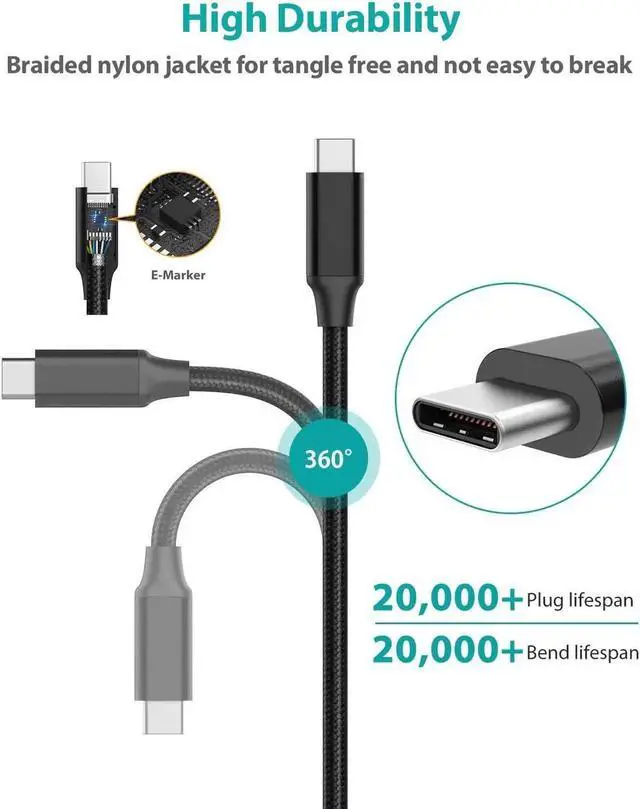 Alt view image 2 of 7 - USB C to USB C Cable 6.6ft/2M, USB 3.2 Gen 2 USB-C Cable- 4K UHD 20Gbps USB C Cable 100W PD Fast Charging Cable, Nylon Braided Type C Cable for Thunderbolt 3, Mac-Book Pro, i-Pad Pro, Galaxy S20..