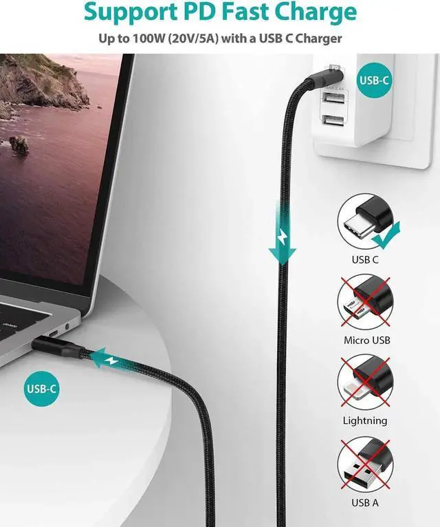 Alt view image 4 of 7 - USB C to USB C Cable 6.6ft/2M, USB 3.2 Gen 2 USB-C Cable- 4K UHD 20Gbps USB C Cable 100W PD Fast Charging Cable, Nylon Braided Type C Cable for Thunderbolt 3, Mac-Book Pro, i-Pad Pro, Galaxy S20..