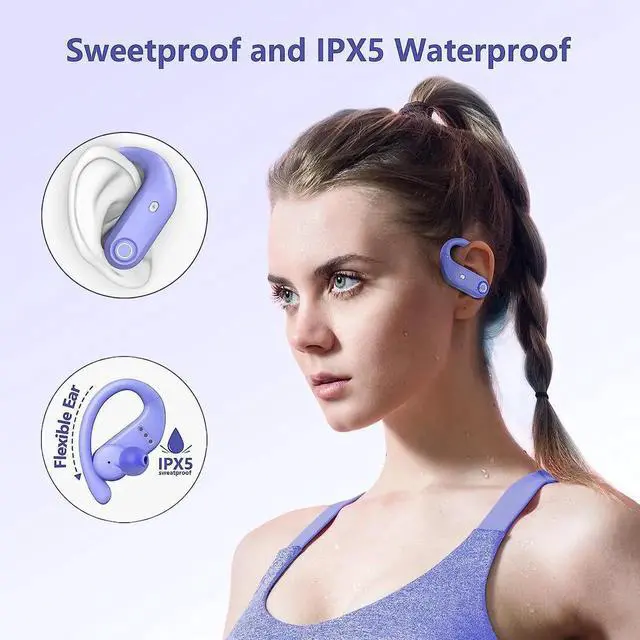 Alt view image 3 of 6 - True Wireless Earbuds, Bluetooth Headphones 130H Playback 4 Mics Clear Call Waterproof Sport Wireless Headset, 2200mAh Charging Case in-Ear Ear Buds Earphones with Earhooks for Sports Running Workout