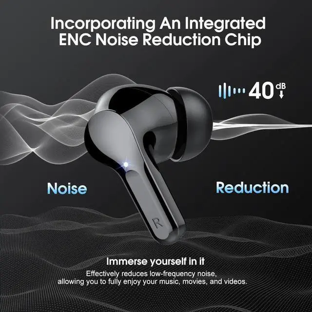 Alt view image 7 of 7 - Wireless Earbuds, Bluetooth 5.3 Headphones HiFi Stereo, Bluetooth Earbuds with ENC Noise Cancelling Mic, IP7 Waterproof in Ear Earphones, 48H, LED Display Ear buds for Pad Workout Sports, Black