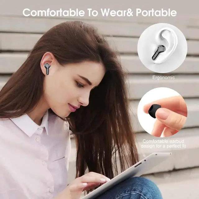 Alt view image 5 of 7 - Wireless Earbuds, Bluetooth 5.3 Headphones HiFi Stereo, Bluetooth Earbuds with ENC Noise Cancelling Mic, IP7 Waterproof in Ear Earphones, 48H, LED Display Ear buds for Pad Workout Sports, Black