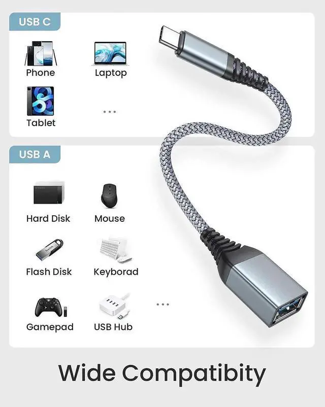 Alt view image 3 of 6 - USB C to USB Adapter [2 Pack], OTG Cable Type C Male to USB 3.0 Female 9 Inch Fast Transfer Thunderbolt 3 to USB Adapter Compatible with MacBook Pro, MacBook Air 2020, and More Type C Devices