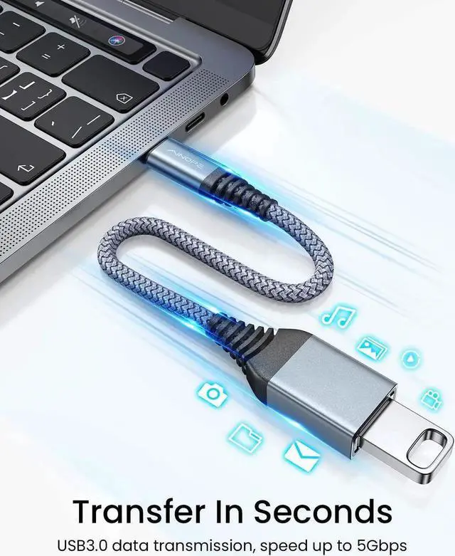 Alt view image 6 of 6 - USB C to USB Adapter [2 Pack], OTG Cable Type C Male to USB 3.0 Female 9 Inch Fast Transfer Thunderbolt 3 to USB Adapter Compatible with MacBook Pro, MacBook Air 2020, and More Type C Devices