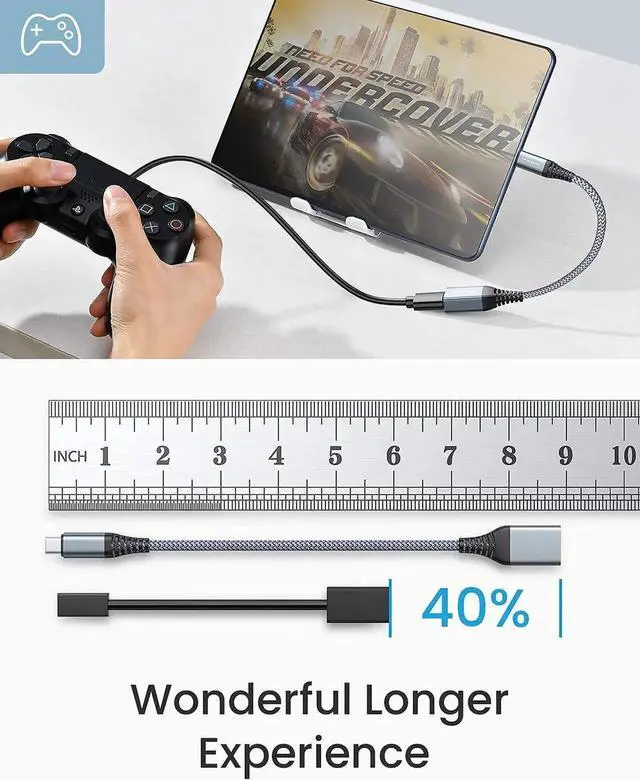 Alt view image 2 of 6 - USB C to USB Adapter [2 Pack], OTG Cable Type C Male to USB 3.0 Female 9 Inch Fast Transfer Thunderbolt 3 to USB Adapter Compatible with MacBook Pro, MacBook Air 2020, and More Type C Devices