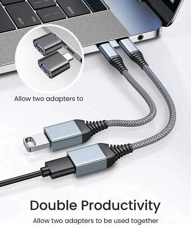 Alt view image 5 of 6 - USB C to USB Adapter [2 Pack], OTG Cable Type C Male to USB 3.0 Female 9 Inch Fast Transfer Thunderbolt 3 to USB Adapter Compatible with MacBook Pro, MacBook Air 2020, and More Type C Devices