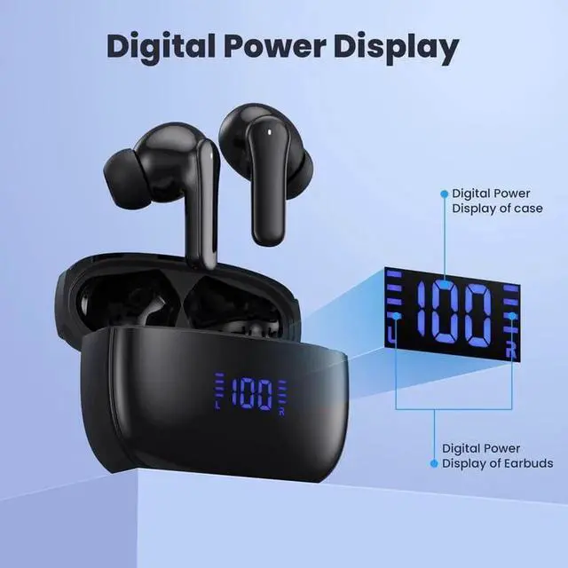 Alt view image 7 of 7 - True Wireless Earbuds, Bluetooth 5.3 Headphones 64Hrs Playback LED Power Display with Wireless Charging Case IPX5 Waterproof Hi-Fi Stereo in-Ear Headphones Build-in Dual Mic for Laptop Phones