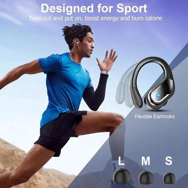 Alt view image 5 of 7 - Wireless Earbuds, Bluetooth 5.4 Headphones Sport, 75H Stereo Wireless Earphones with 4 ENC Noise Canceling Mic, IP7 Waterproof Ear Buds with Earhooks,LED Display Wireless Headphones for Running