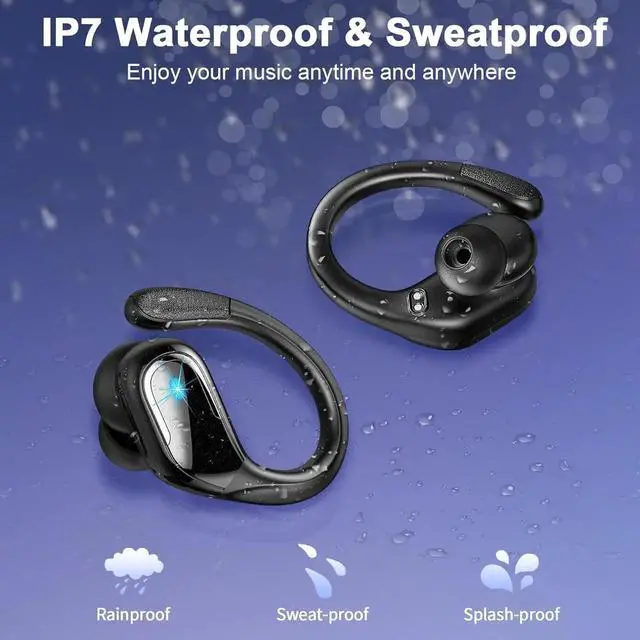 Alt view image 7 of 7 - Wireless Earbuds, Bluetooth 5.4 Headphones Sport, 75H Stereo Wireless Earphones with 4 ENC Noise Canceling Mic, IP7 Waterproof Ear Buds with Earhooks,LED Display Wireless Headphones for Running