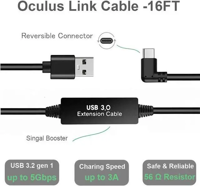 Alt view image 5 of 7 - Quest Link Cable 16ft, Oculus Link Cable with Signal Booster, Streaming VR Game & Fast Charging USB C 3.0 Cable Compatible for Oculus Quest Headset and Gaming PC (16 Feet/ 5M)