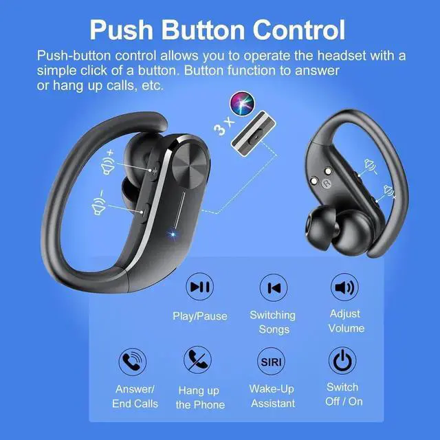 Alt view image 6 of 7 - Ear buds Wireless Bluetooth Earbuds, Sport Bluetooth 5.3 Headphones with LED Display , 68H Playtime, Powerful Bass Over Ear Earphones with Earhooks IP8 Waterproof for Gym/Running/Workout