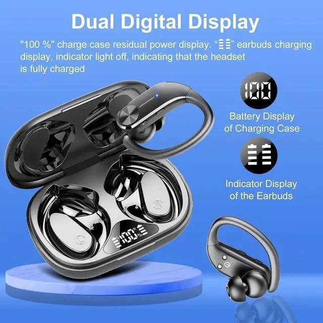 Alt view image 5 of 7 - Ear buds Wireless Bluetooth Earbuds, Sport Bluetooth 5.3 Headphones with LED Display , 68H Playtime, Powerful Bass Over Ear Earphones with Earhooks IP8 Waterproof for Gym/Running/Workout