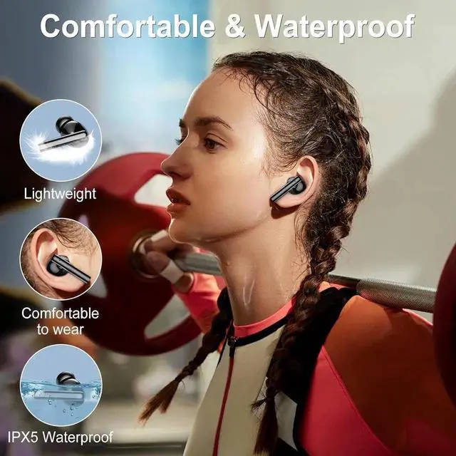 Alt view image 4 of 7 - Wireless Earbuds, Bluetooth 5.4 Headphones in Ear with Touch Screen and HiFi Stereo Deep Bass, ANC Noise Cancelling Mic Wireless Earphones,25H Playtime Bluetooth Earbuds,IPX5 Waterproof (Black)