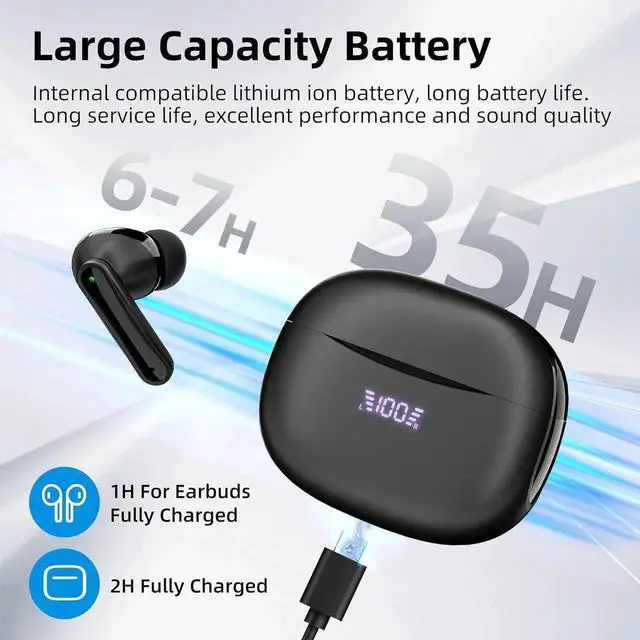 Alt view image 6 of 7 - True Wireless Earbuds, ENC Noise Cancellation, LED Display, 13mm Dynamic Driver, 400mAh Charging Case, Bluetooth 5.3, Long Battery Life, Type-C Fast Charging, Bluetooth Headphones for Sports