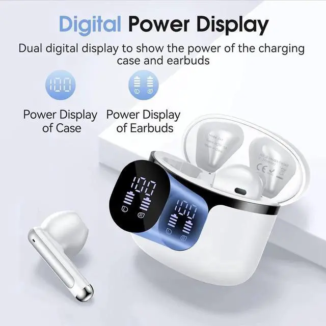Alt view image 5 of 7 - Bluetooth Wireless Earbuds, Mini Wireless 5.3 Headphones HiFi Stereo, 40H Wireless Earphones with ENC Noise Cancelling Mics, Touch Control, Type-C Charging, Dual LED Display, in Ear for Gym