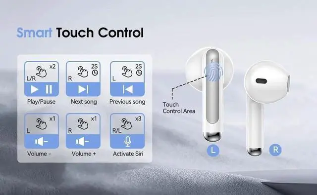 Alt view image 4 of 7 - Bluetooth Wireless Earbuds, Mini Wireless 5.3 Headphones HiFi Stereo, 40H Wireless Earphones with ENC Noise Cancelling Mics, Touch Control, Type-C Charging, Dual LED Display, in Ear for Gym