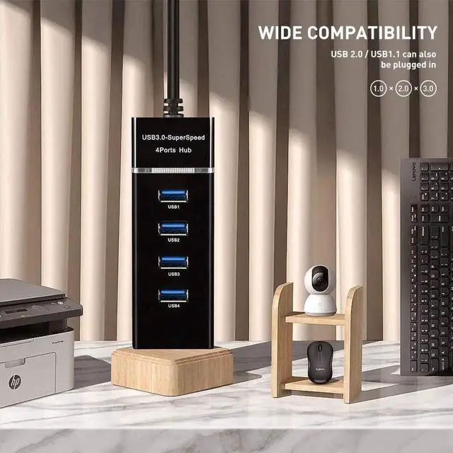 Alt view image 4 of 6 - 4 Port USB Hub Adapter - High Speed USB 3.0 Hub Multiport Adapter with LED Indicator for Keyboard &Mouse / Printer / USB Fan &Lamp / Portable Storage Device, Flash Drives, Portable USB Hub
