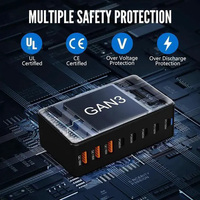 Alt view image 7 of 7 - 8 Ports USB Charging Station for Multiple Device 440W, GAN3 USB C Charger Block, Dual PD 100W Laptop Charger Hub 8 Ports USB Charger Block Compatible with MacBook Pro/Air i-Phone/Galaxy